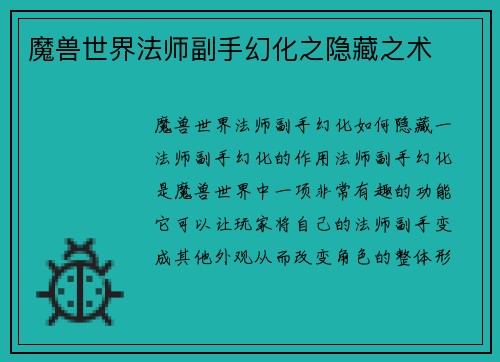 魔兽世界法师副手幻化之隐藏之术